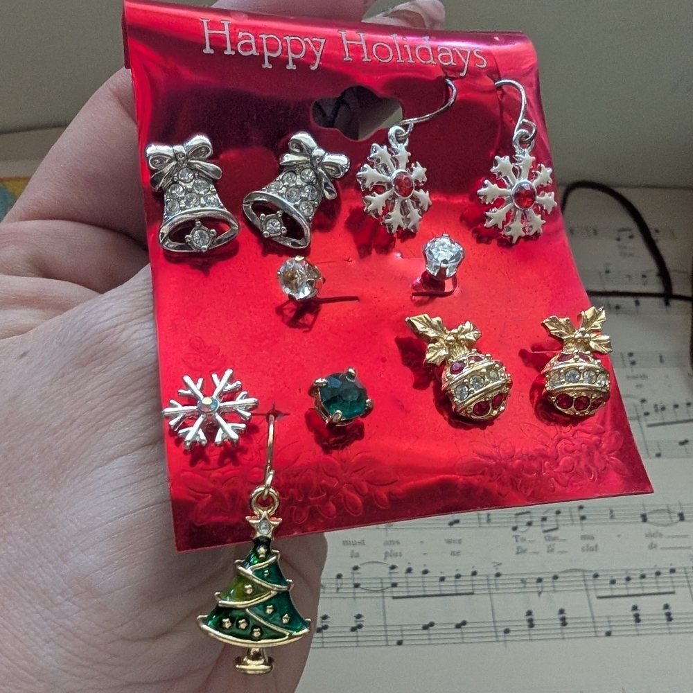 Festive Holiday Earrings Set - Silver, Gold, Green
